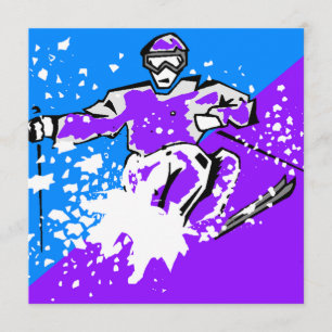 "LET'S GO SKIING" modern style skiing Invitation