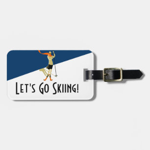 Let's Go Skiing! Vintage Design Skiers Luggage Tag