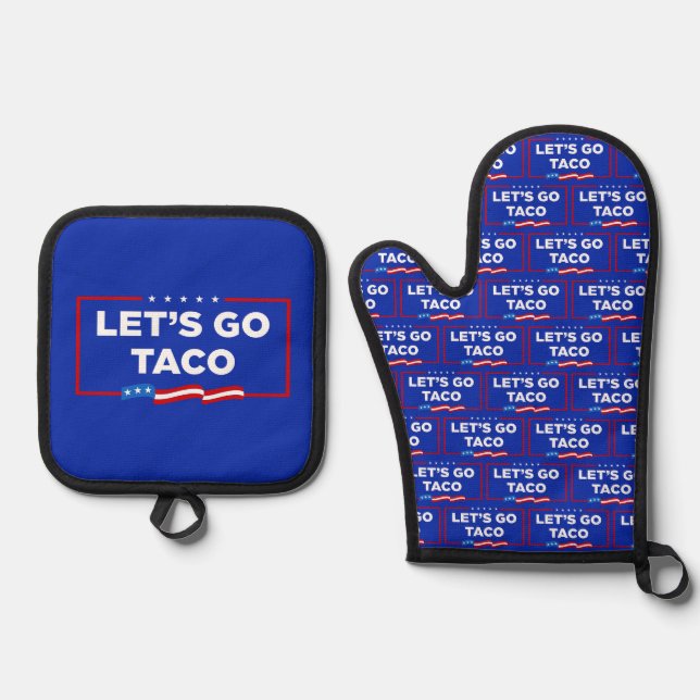 Let's Go Taco Trump Always Chickens Out Funny Oven Mitt & Pot Holder Set (Front)