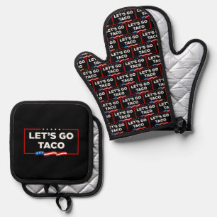 Let's Go Taco Trump Always Chickens Out Funny Oven Mitt & Pot Holder Set