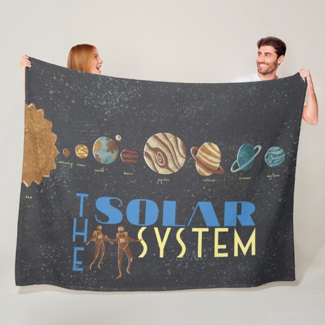Let's Go To Space Solar System Poster Fleece Blanket (In Situ)