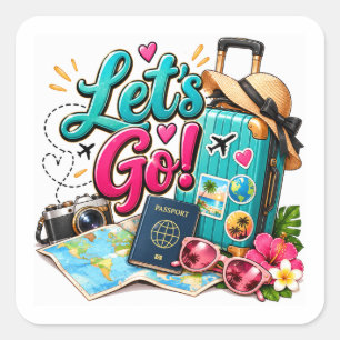 Lets Go Travel Adventure Square Sticker