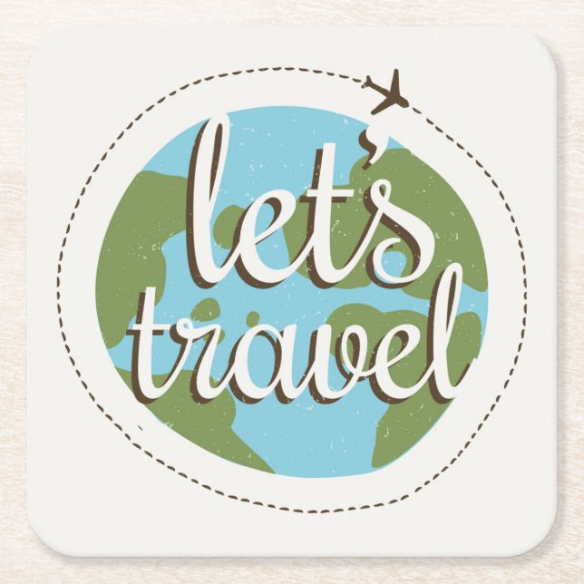Lets Go Travel Square Paper Coaster (Front)
