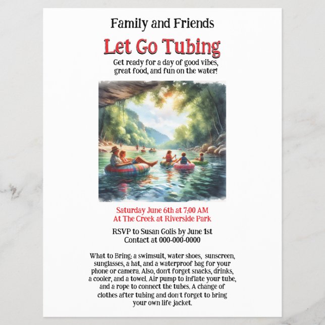 Let's Go Tubing Family Friends  Flyer (Front)