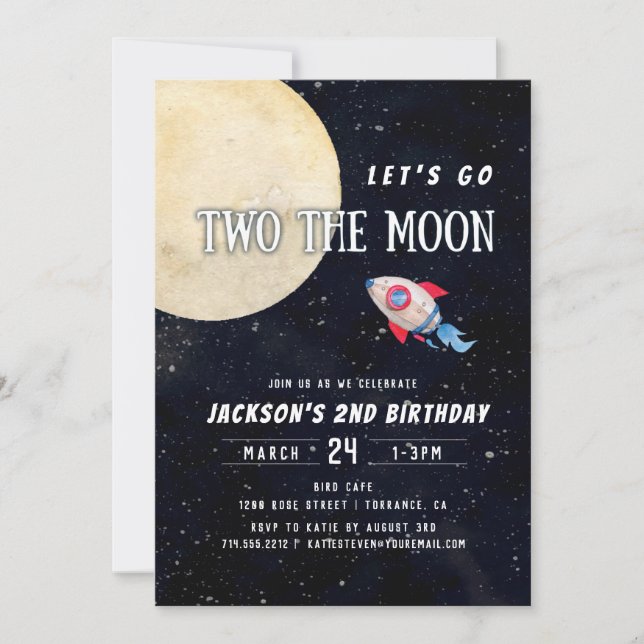Let's Go Two The Moon 2nd Birthday Party Invitation (Front)