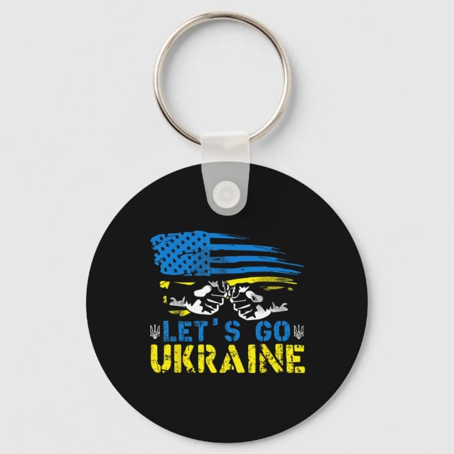 Lets Go Ukrainian Flag American Ukraine We Support Key Ring (Front)
