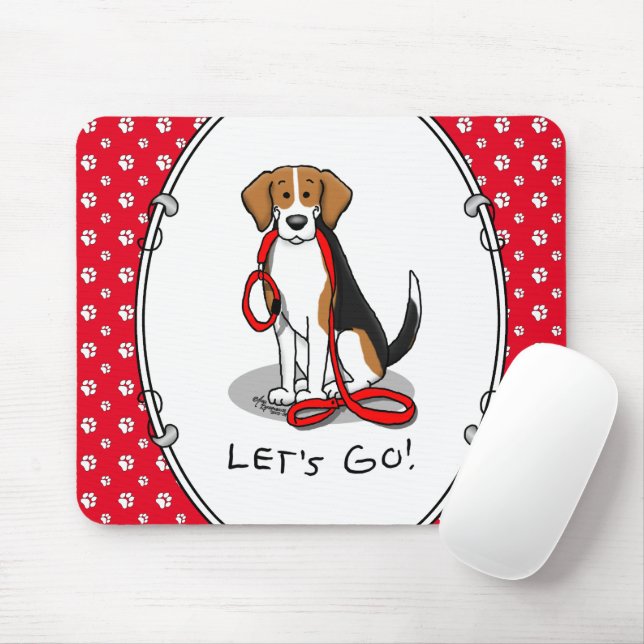 Let's Go! (walk) Beagle Dog (tri colour 3) Cute Mouse Mat (With Mouse)