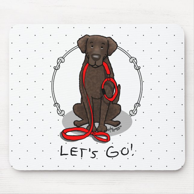 Let's Go! Walk Curly-Coated Retriever Dog (liver) Mouse Mat (Front)