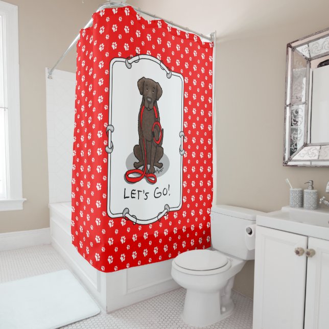 Let's Go! Walk Curly-Coated Retriever Dog (liver) Shower Curtain (In Situ)