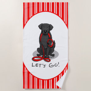 Let's Go! Walk Flat-Coated Retriever Dog (black) Beach Towel