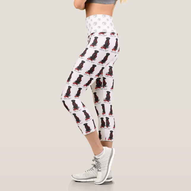Let's Go! Walk Flat-Coated Retriever Dog (black) Capri Leggings (Left)