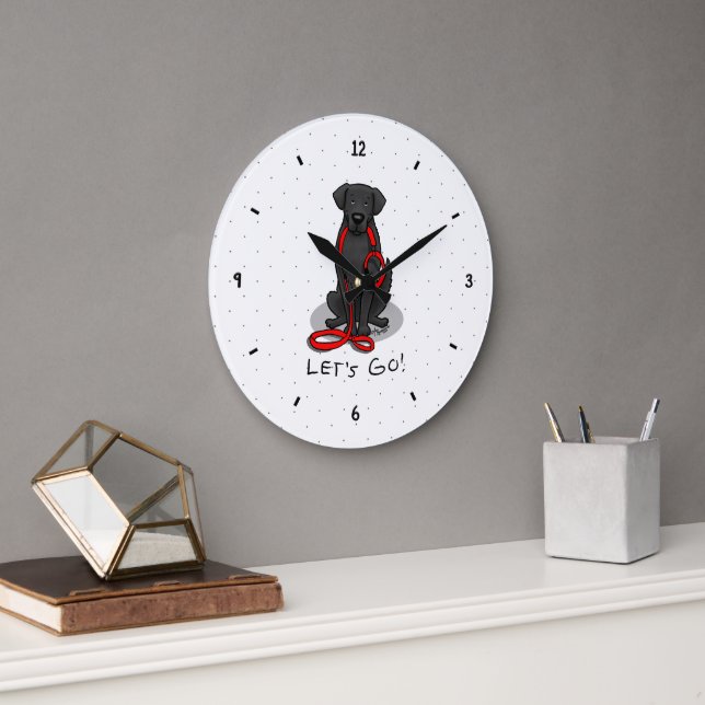 Let's Go! Walk Flat-Coated Retriever Dog (black) Large Clock (Office)