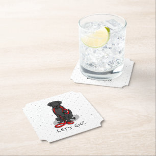 Let's Go! Walk Flat-Coated Retriever Dog (black) Paper Coaster
