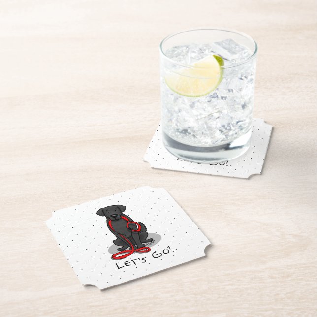 Let's Go! Walk Flat-Coated Retriever Dog (black) Paper Coaster (Insitu)