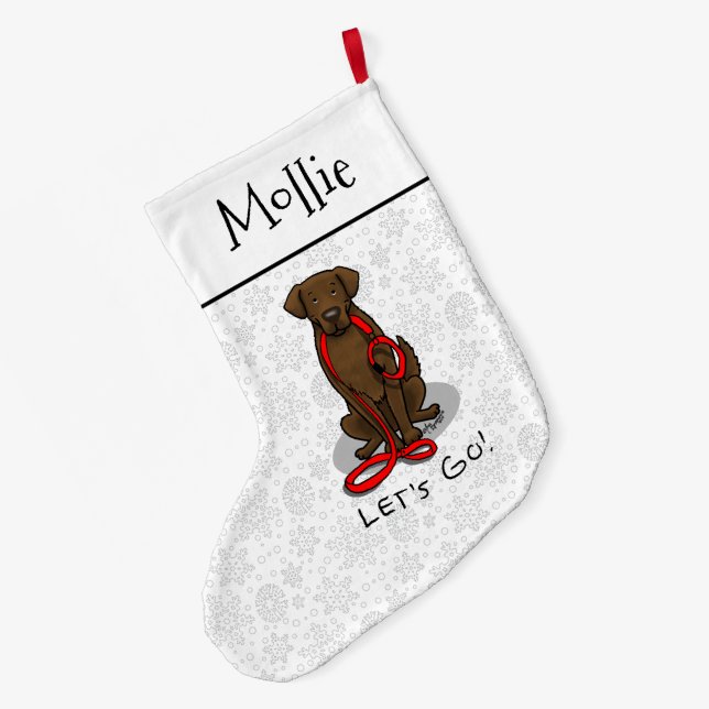 Let's Go! Walk Flat-Coated Retriever Dog (liver) Large Christmas Stocking (Back (Hanging))