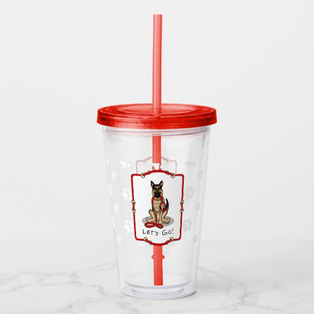 Let's Go! Walk German Shepherd Dog (black tan) Acrylic Tumbler (Front)