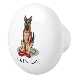 Let's Go! Walk German Shepherd Dog (black tan) Ceramic Knob