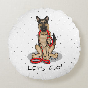Let's Go! Walk German Shepherd Dog (black tan) Round Cushion