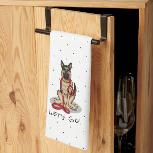 Let's Go! Walk German Shepherd Dog (black tan) Tea Towel
