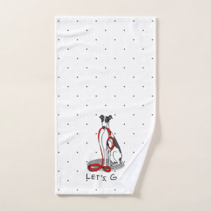 Let's Go! (walk) Greyhound Dog (black white) Funny Bath Towel Set