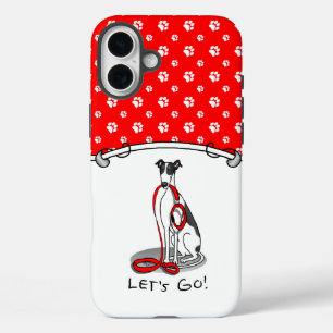 Let's Go! (walk) Greyhound Dog (black white) Funny iPhone 16 Plus Case