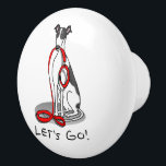 Let's Go! (walk) Greyhound Dog (black white) Funny Ceramic Knob<br><div class="desc">Let's Go! (for a walk) Greyhound - Cute, excited Greyhound with a red leash and collar in his mouth, ready to go do something... go for a ride, go play, go for a walk, go on a vacation, go anywhere! Copyright © Angi Laframboise. Funny dog breed and dog obedience training...</div>
