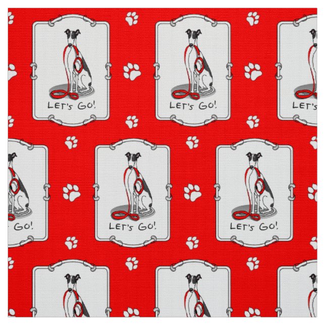 Let's Go! (walk) Greyhound Dog (black white) Funny Fabric (Swatch)