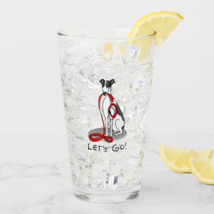 Let's Go! (walk) Greyhound Dog (black white) Funny Glass