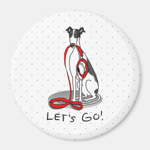 Let's Go! (walk) Greyhound Dog (black white) Funny Magnet