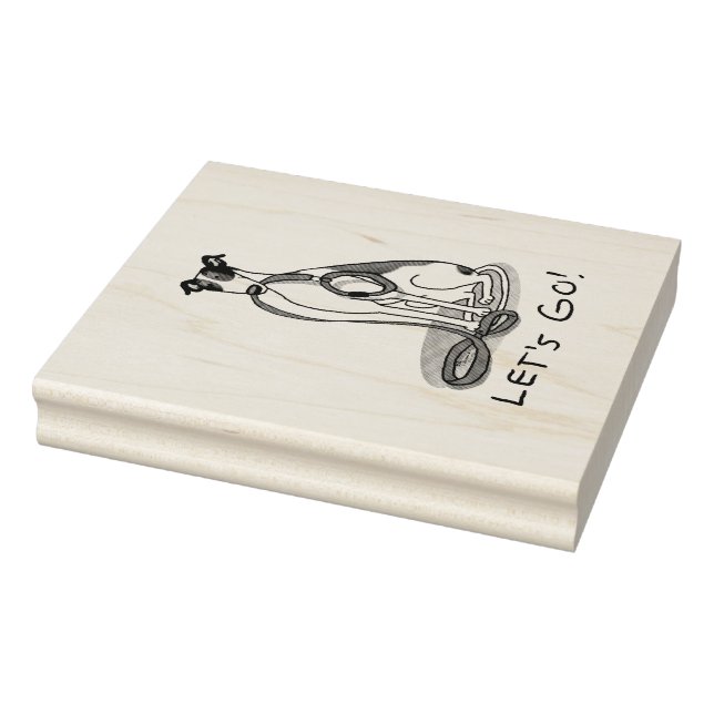 Let's Go! (walk) Greyhound Dog (black white) Funny Rubber Stamp (Stamp)