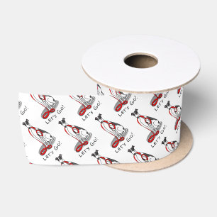 Let's Go! (walk) Greyhound Dog (black white) Funny Satin Ribbon