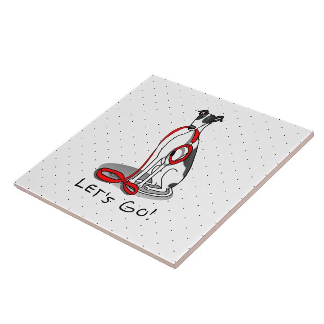 Let's Go! (walk) Greyhound Dog (black white) Funny Tile (Side)