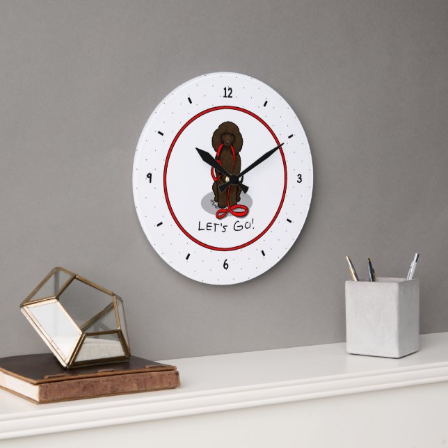 Let's Go! Walk Irish Water Spaniel Dog (liver 1) Large Clock (Office)