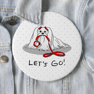 Let's Go! (walk) Maltese Dog with Red Leash Cute F 6 Cm Round Badge