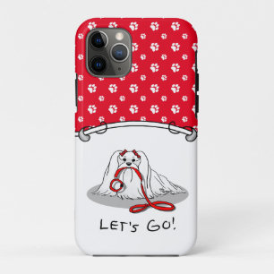 Let's Go! (walk) Maltese Dog with Red Leash Cute F iPhone 11 Pro Case