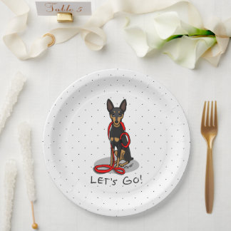 Let's Go! Walk Miniature Pinscher (black tan 1) Paper Plate