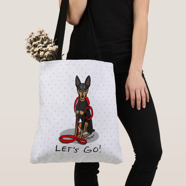 Let's Go! Walk Miniature Pinscher (black tan 1) Tote Bag (Close Up)
