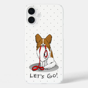 Let's Go! (walk) Papillon (white & red) Dog Cute iPhone 16 Plus Case