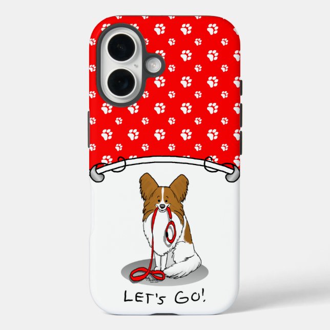 Let's Go! (walk) Papillon (white & red) Dog Cute Case-Mate iPhone Case (Back)