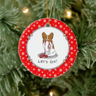 Let's Go! (walk) Papillon (white & red) Dog Cute Ceramic Tree Decoration