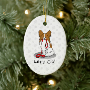 Let's Go! (walk) Papillon (white & red) Dog Cute Ceramic Tree Decoration