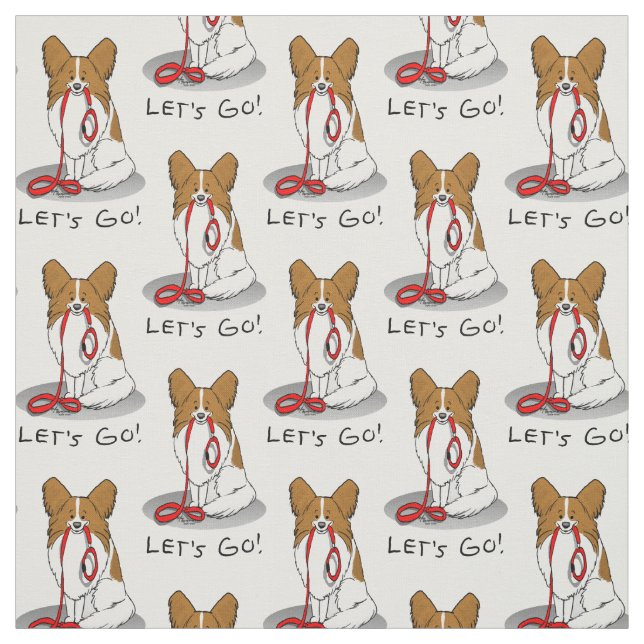 Let's Go! (walk) Papillon (white & red) Dog Cute Fabric (Swatch)