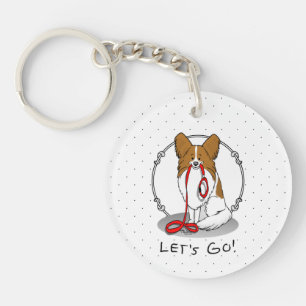 Let's Go! (walk) Papillon (white & red) Dog Cute Key Ring
