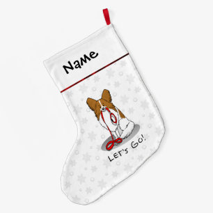 Let's Go! (walk) Papillon (white & red) Dog Cute Large Christmas Stocking