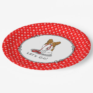 Let's Go! (walk) Papillon (white & red) Dog Cute Paper Plate