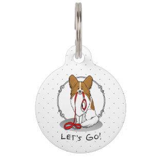 Let's Go! (walk) Papillon (white & red) Dog Cute Pet Tag
