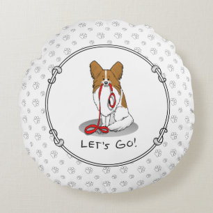Let's Go! (walk) Papillon (white & red) Dog Cute Round Cushion