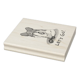 Let's Go! (walk) Papillon (white & red) Dog Cute Rubber Stamp