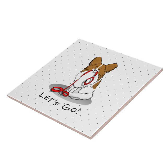 Let's Go! (walk) Papillon (white & red) Dog Cute Tile (Side)