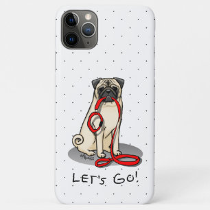 Let's Go! (walk) Pug Dog (light fawn) Leash Cute iPhone 11 Pro Max Case